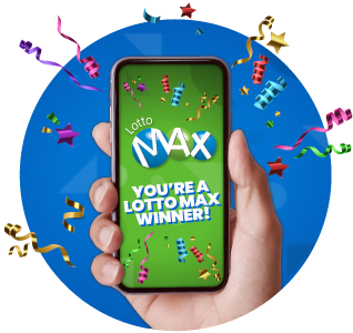 image of mobile phone sreen that reads "LottoMax. You're A LottoMax Winner!"