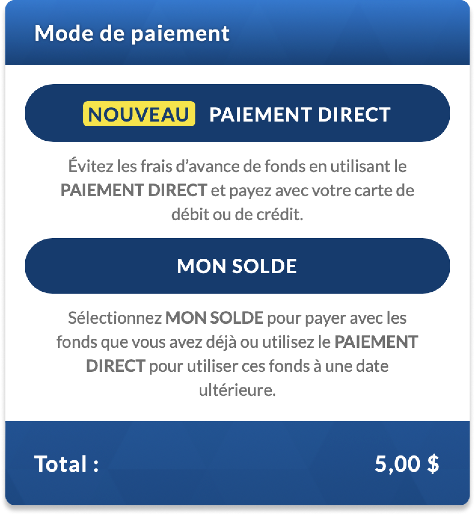 Une capture d’écran du bouton de paiement direct disponible au moment de payer