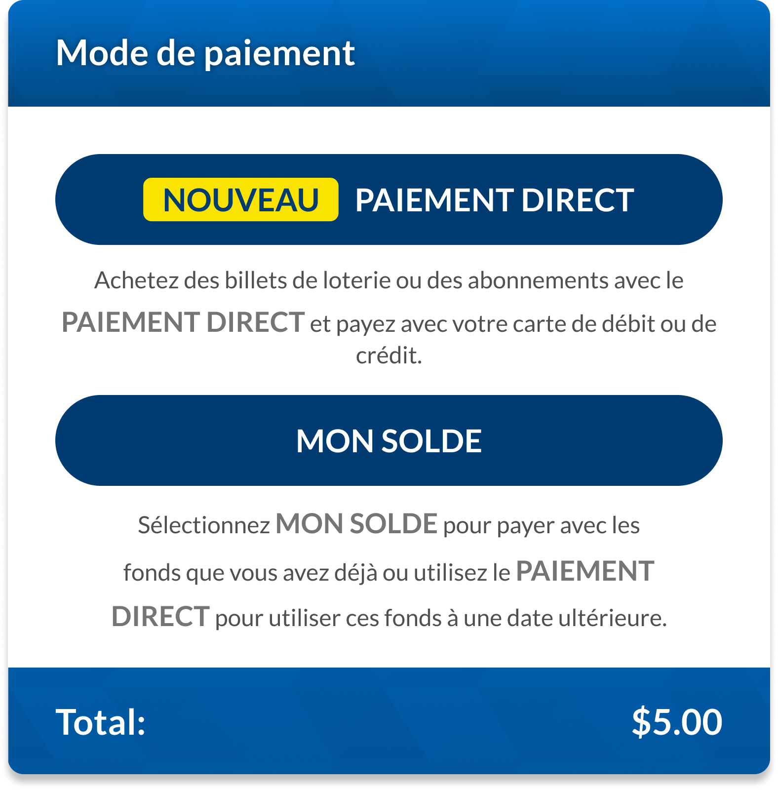 Une capture d’écran du bouton de paiement direct disponible au moment de payer
