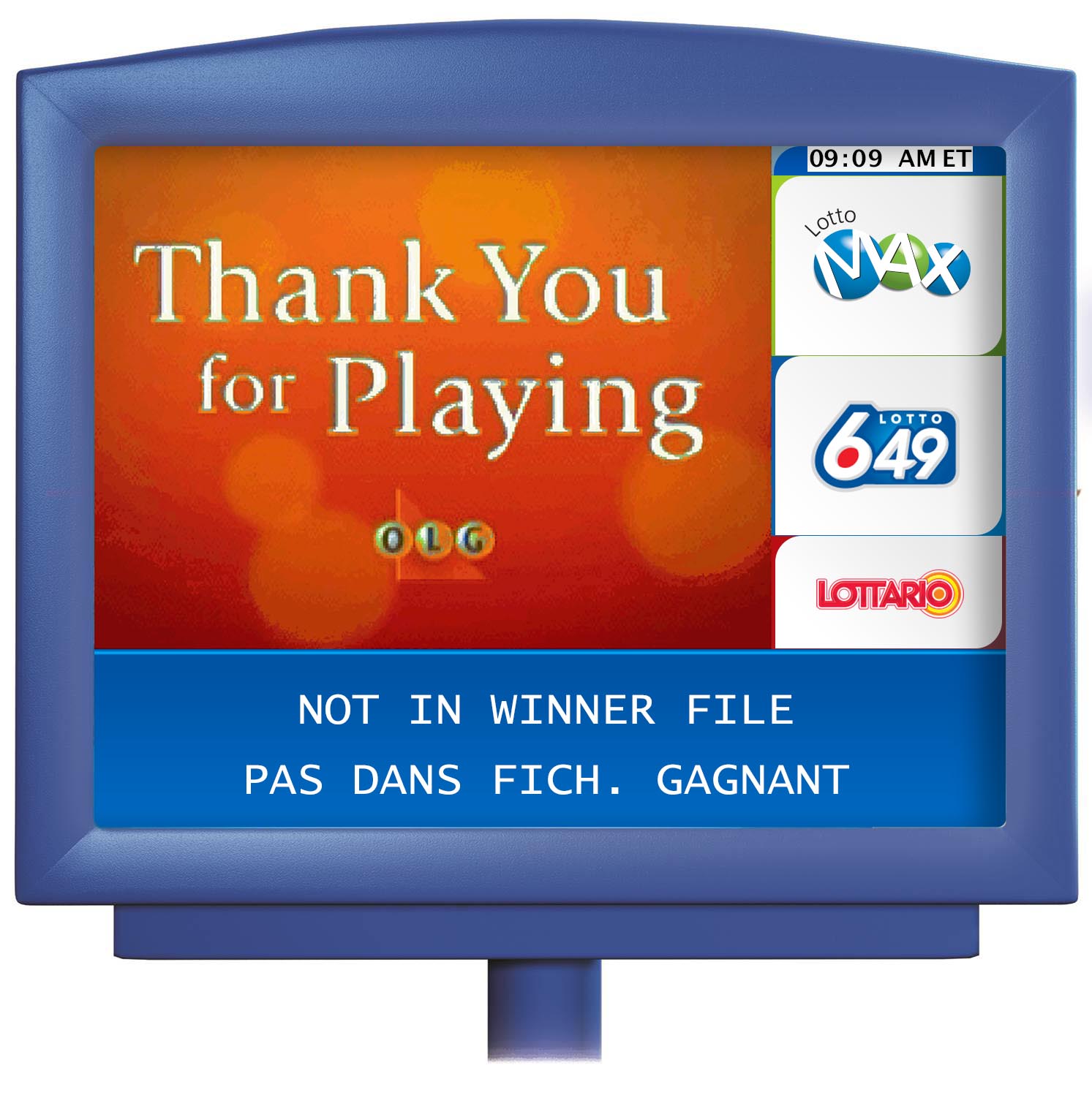 Customer display screen showing “Thank You for Playing”