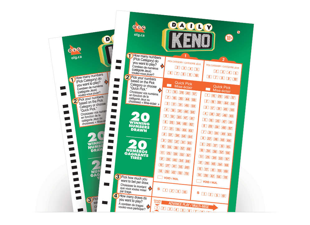 Two DAILY KENO Selection Slips