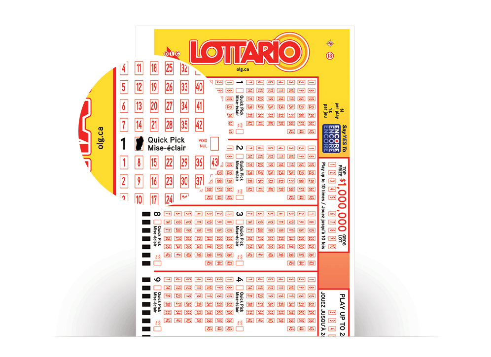 Close-up of LOTTARIO Selection Slip with Quick Pick numbers selected