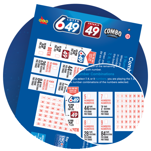 Close-up of LOTTO 649/ONTARIO 49 Selection Slip with numbers selected