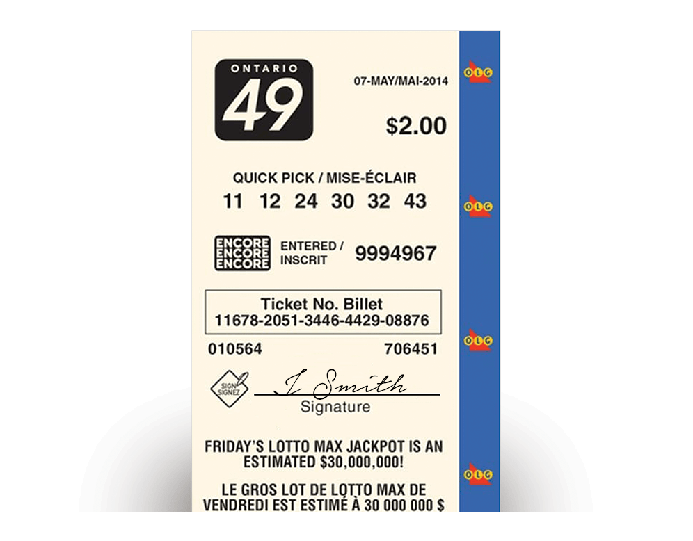 An example of an Ontario 49 ticket with Encore entered