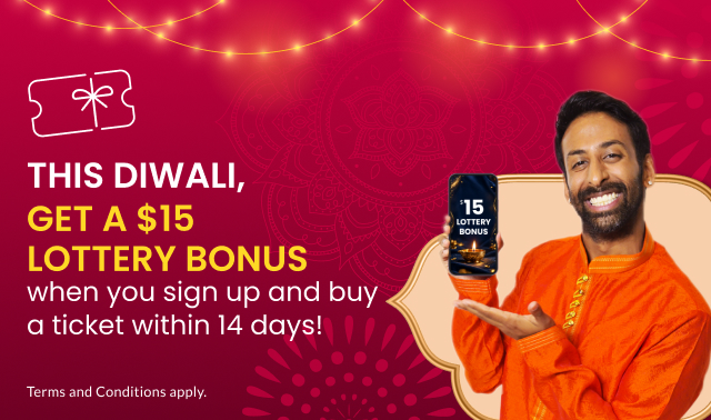This Diwali, Get a $15 lottery bonus when you sign up and buy a ticket! 