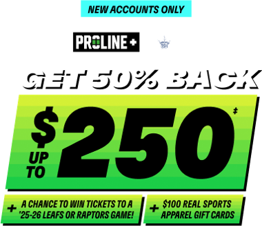 New accounts only - PROLINE+ | NFL KICKOFF - Get 50% of your bets back, Up to $250!‡ - + A chance to win an exclusive NFL Road Trip + $100 NFLShop.ca Gift Card