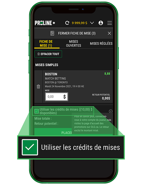 Utiliser vos crédits de mises sportives 